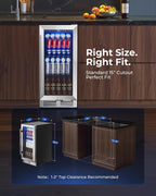 Built in Beverage Refrigerator, 15 Inch Under Counter Drink Fridge,127 Can