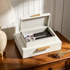 Decorative Storage Boxes with Lids, PU Leather Bins, Ivory White