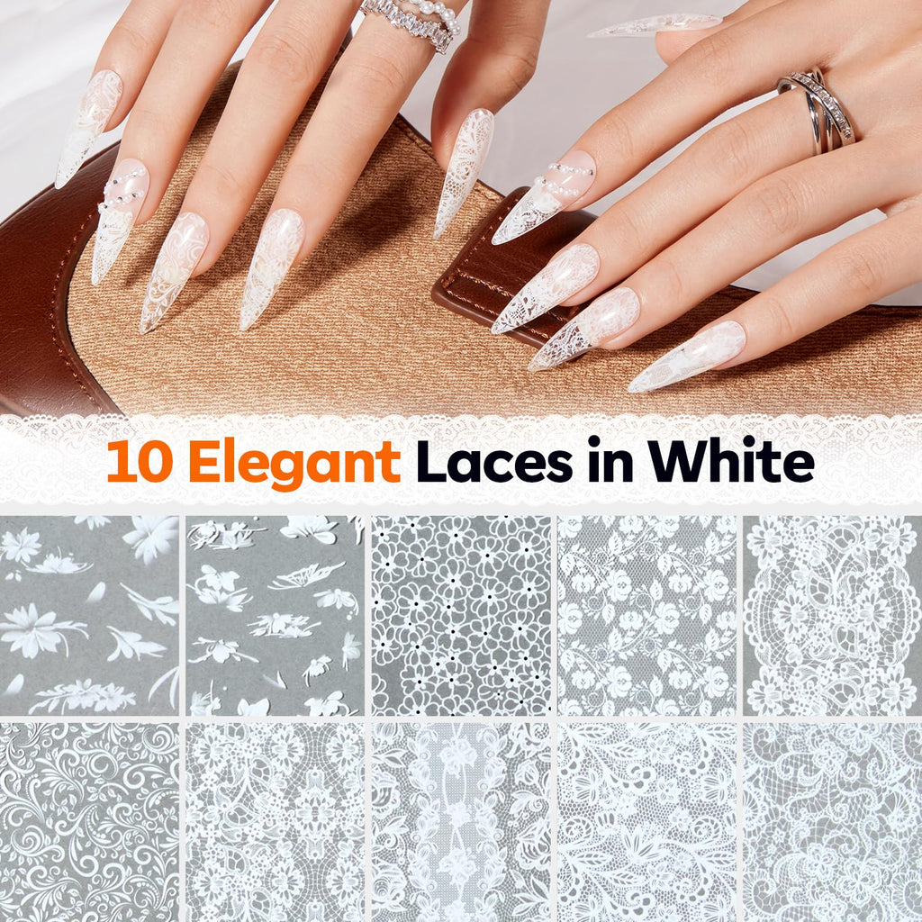 20 Rolls Lace Nail Foil Transfer Aurora Flower Nail Art Stickers