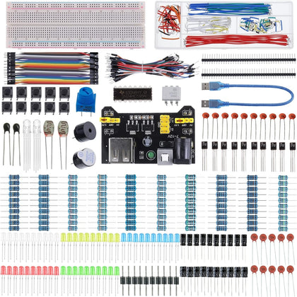 37 Values 480 Pcs Electronics Component Fun Kit with Power Supply Module, Jumper Wire,Precision Potentiometer,830