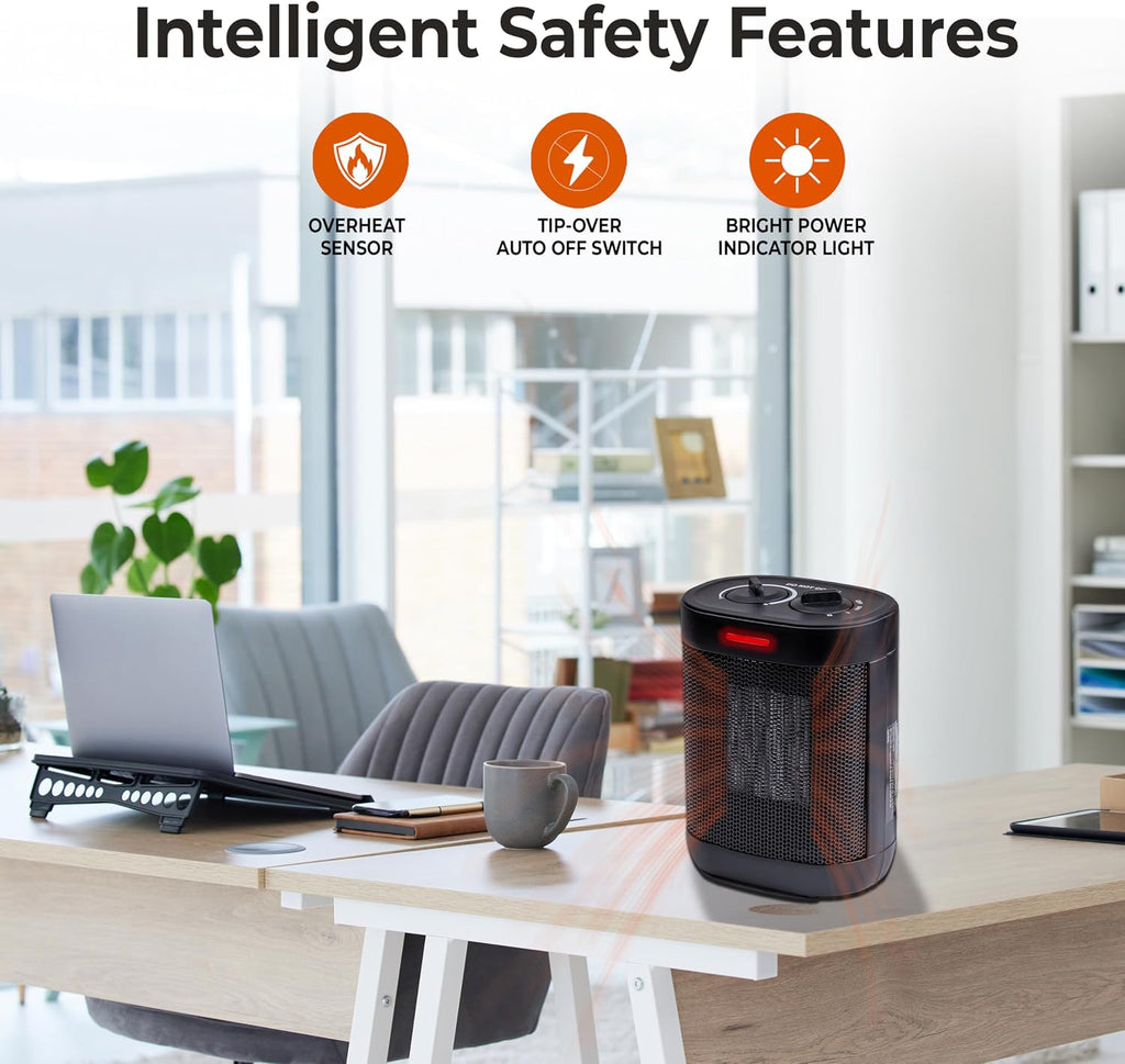 Comfort Zone Compact Electric Space Heater for Indoor Use – 1500W Fan-Forced PTC Ceramic Heater with Adjustable
