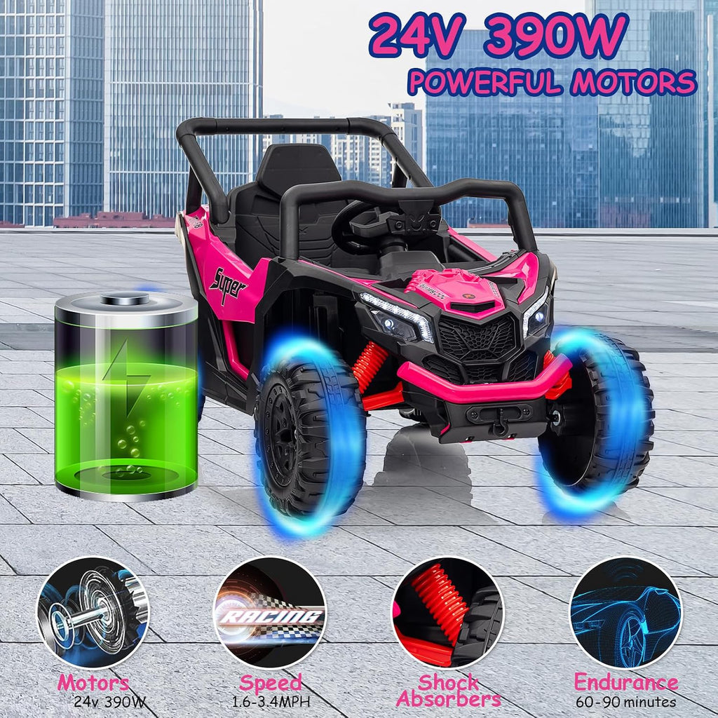24V Electric Ride on Toy Car w/Remote,Kids 4WD Off-Road UTV Pink | For kids 3-6,Safety Belt,Max 3.4MPH,Music