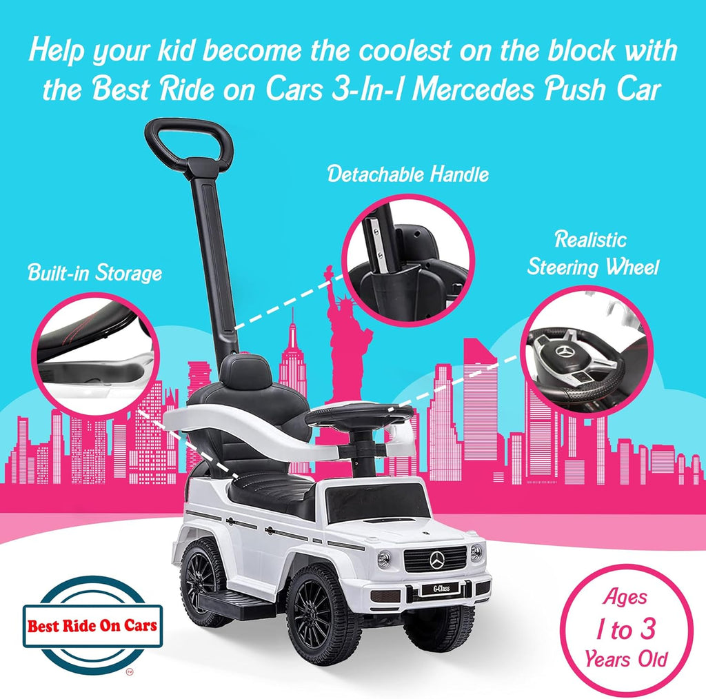 Kids Outdoor Stroller Mercedes G-Wagon for Toddlers 1 to 3 Years Old with Music, Horn Sounds, and Handle, White |