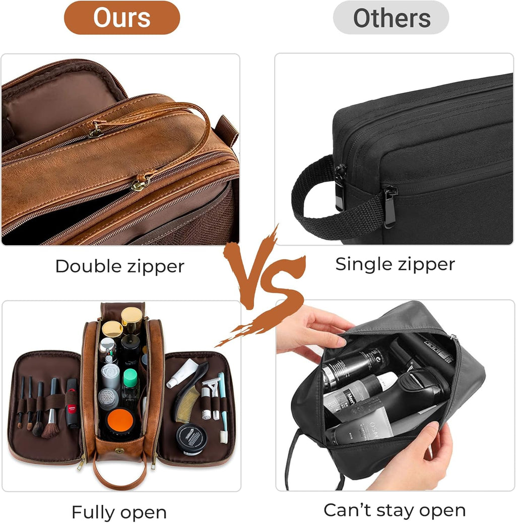 Toiletry Bag for Men, Large Travel Shaving Dopp Kit Water-resistant Bathroom Toiletries Organizer PU Leather Cosmetic