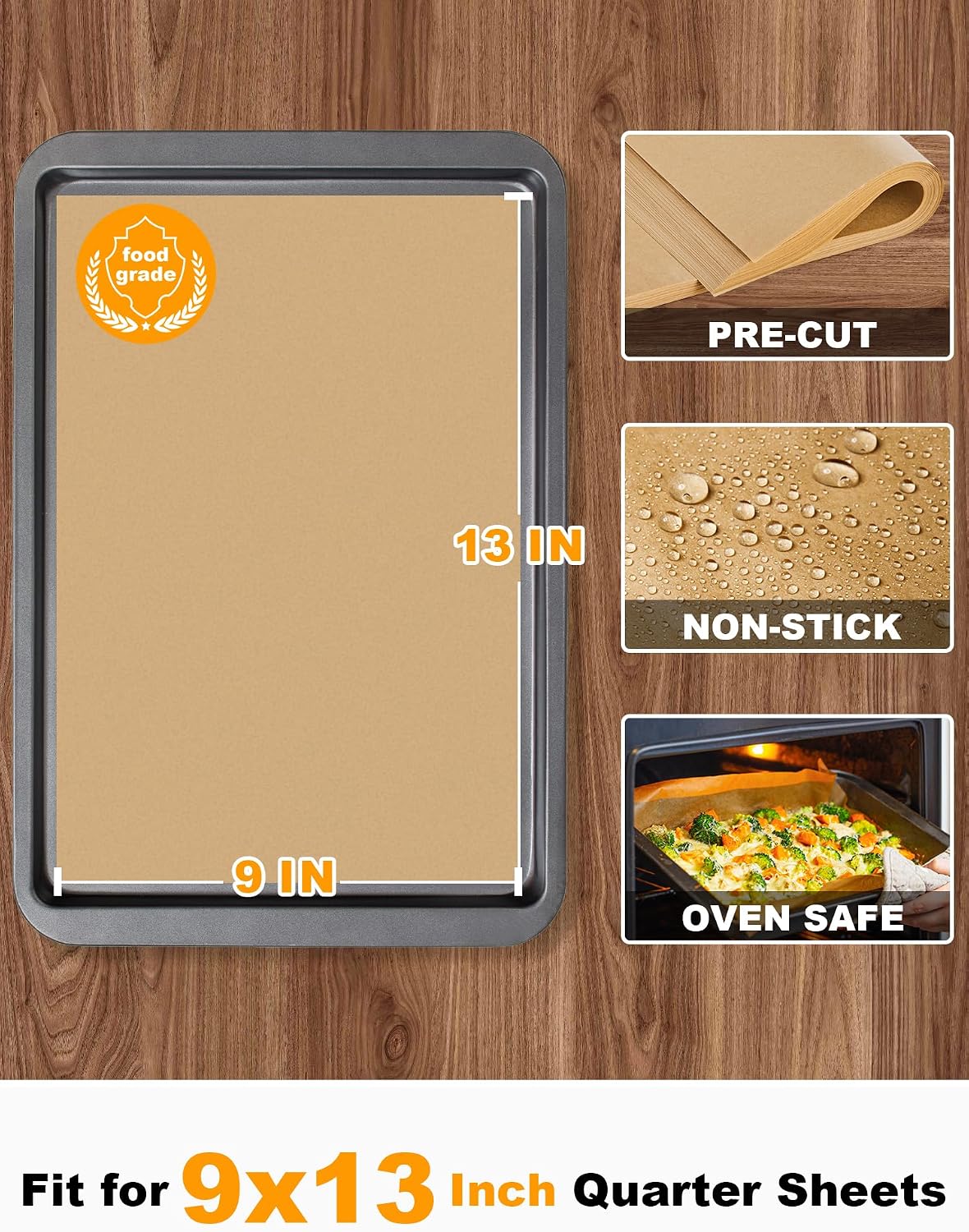 200 Pcs Parchment Paper Baking Sheets, 9x13 Inches, Non-Stick