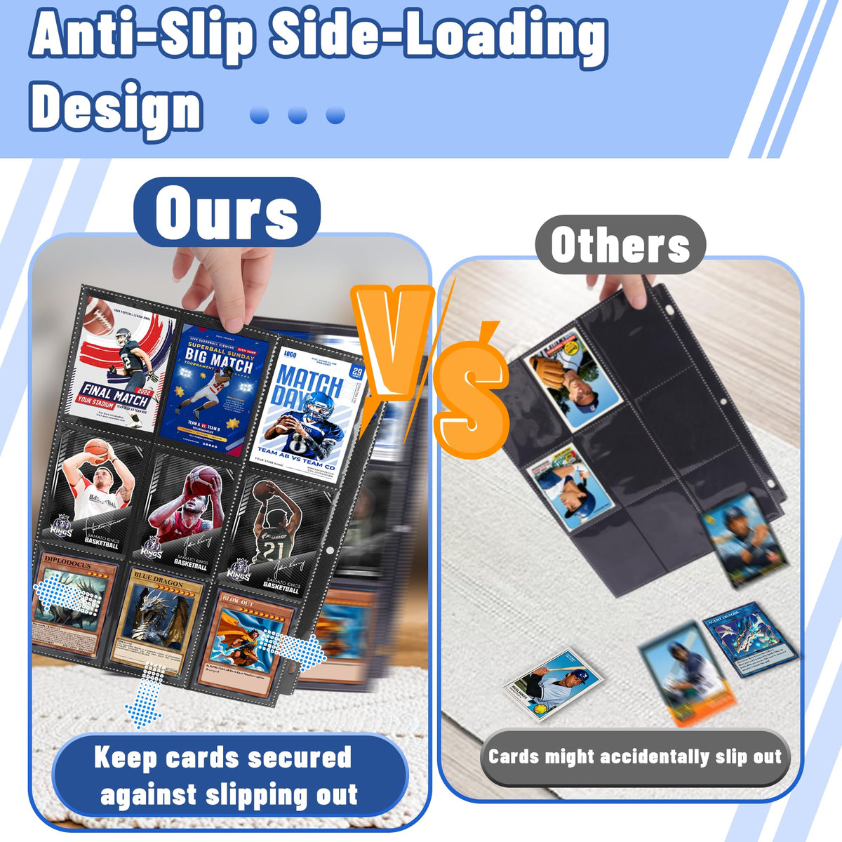 Trading Card Binder Sleeves, Baseball Holder, Black, 1800 Pockets
