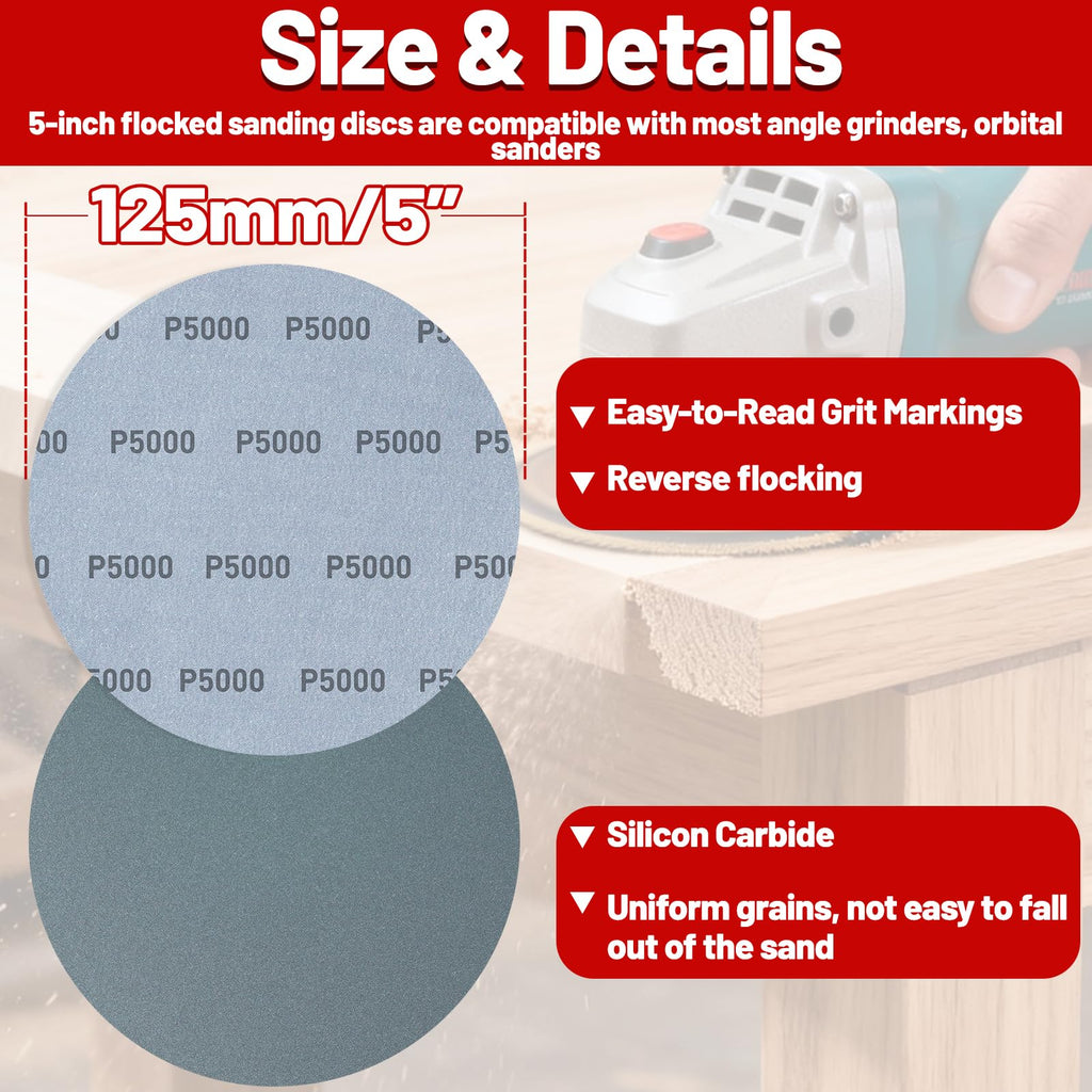 PONTASS 5000 Grit Wet Dry Sanding Discs,50PCS 5 Inch Hook & Loop Sandpaper