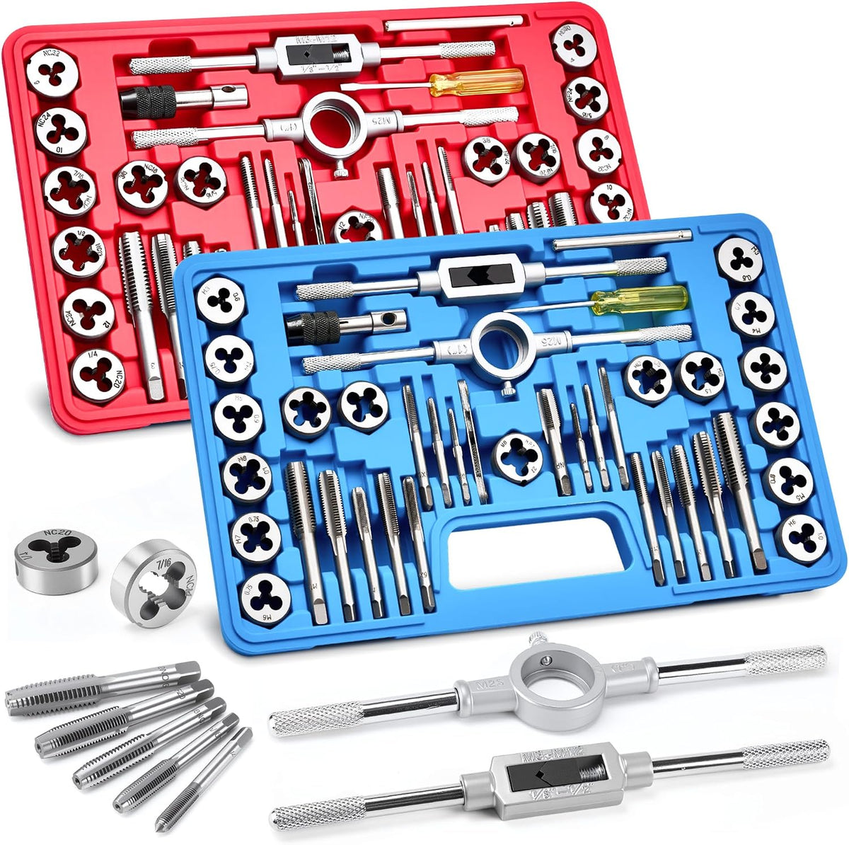 80pcs Tap and Die Set, SAE & Metric Master Threading＆Rethreading Tool Kit