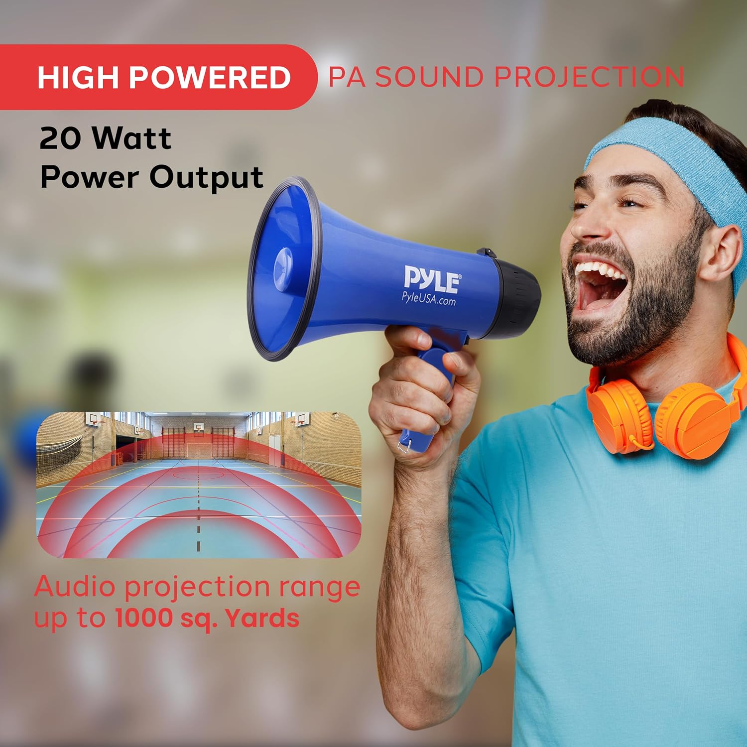 PMP21BL Portable Megaphone Speaker Siren Bullhorn - Compact and Battery Operated with 20 Watt Power, Microphone, 2
