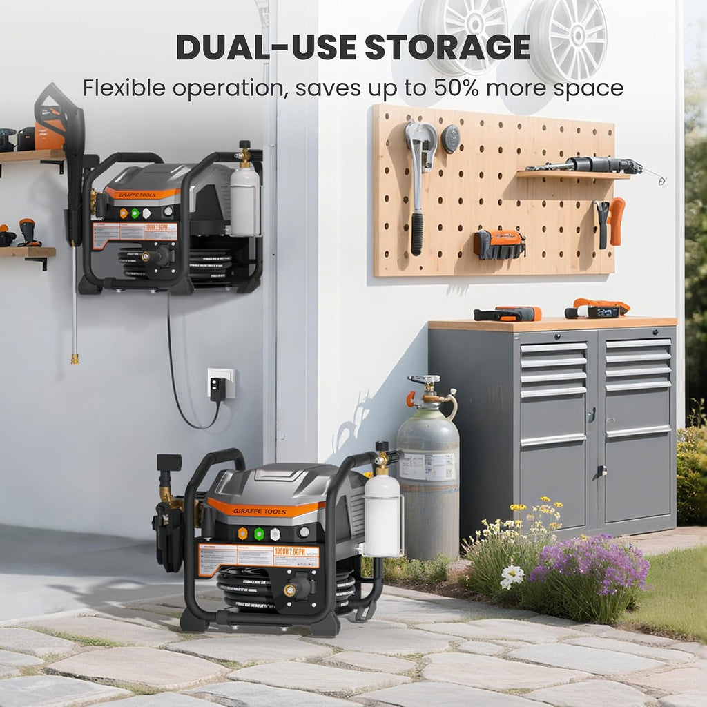 Crossfalls Retractable Pressure Washer Ultra, Max 2.6GPM 1650PSI with Brushless Motor, Wall Mount Electric Power
