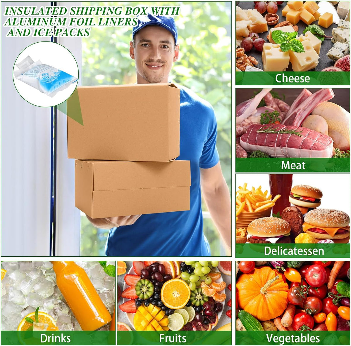 2 Pack Insulated Shipping Boxes for Frozen Food with Ice Packs, M