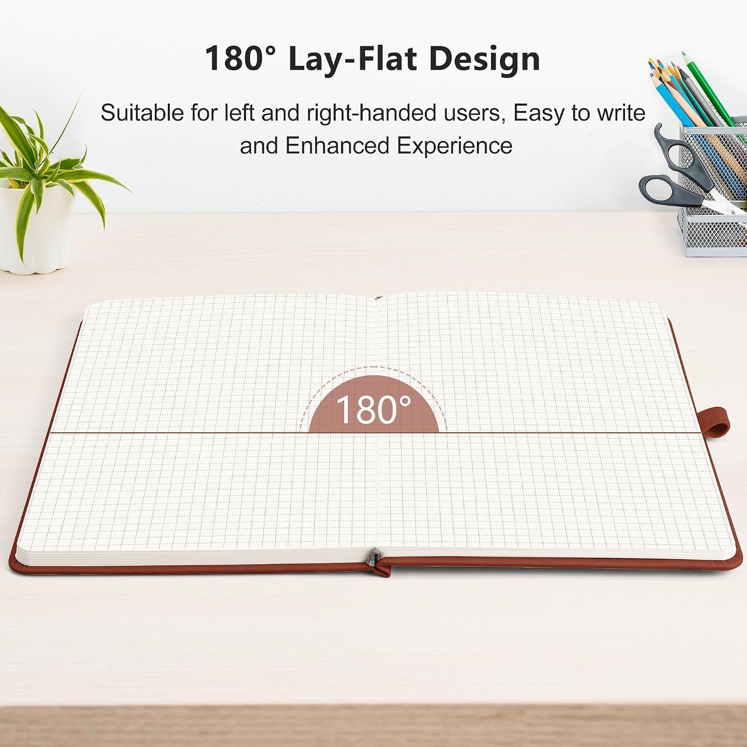 Graph Grid Paper Notebook, 192 Pages, A5 Medium Size (5.7'' x 8.3''), 5 Squares per Inch, Leather Hardcover, 100 GSM
