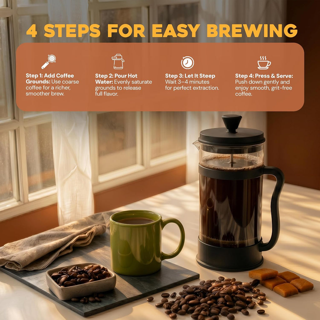 Borosilicate Glass French Press Coffee Maker 34 Oz, Black | Heat-Resistant Cafetiere & Tea Maker, Thickened Glass