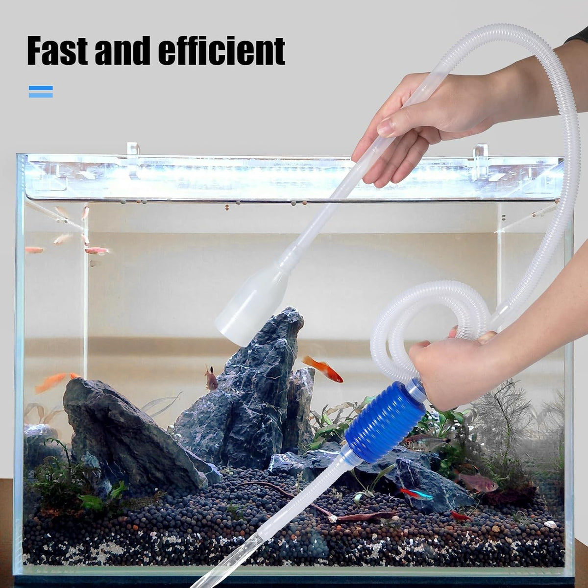 Aquarium Vacuum Siphon, Hand Pump Fish Tank Water Changer, with Fish Net Algae Scraper 5 in 1 Cleaning Set