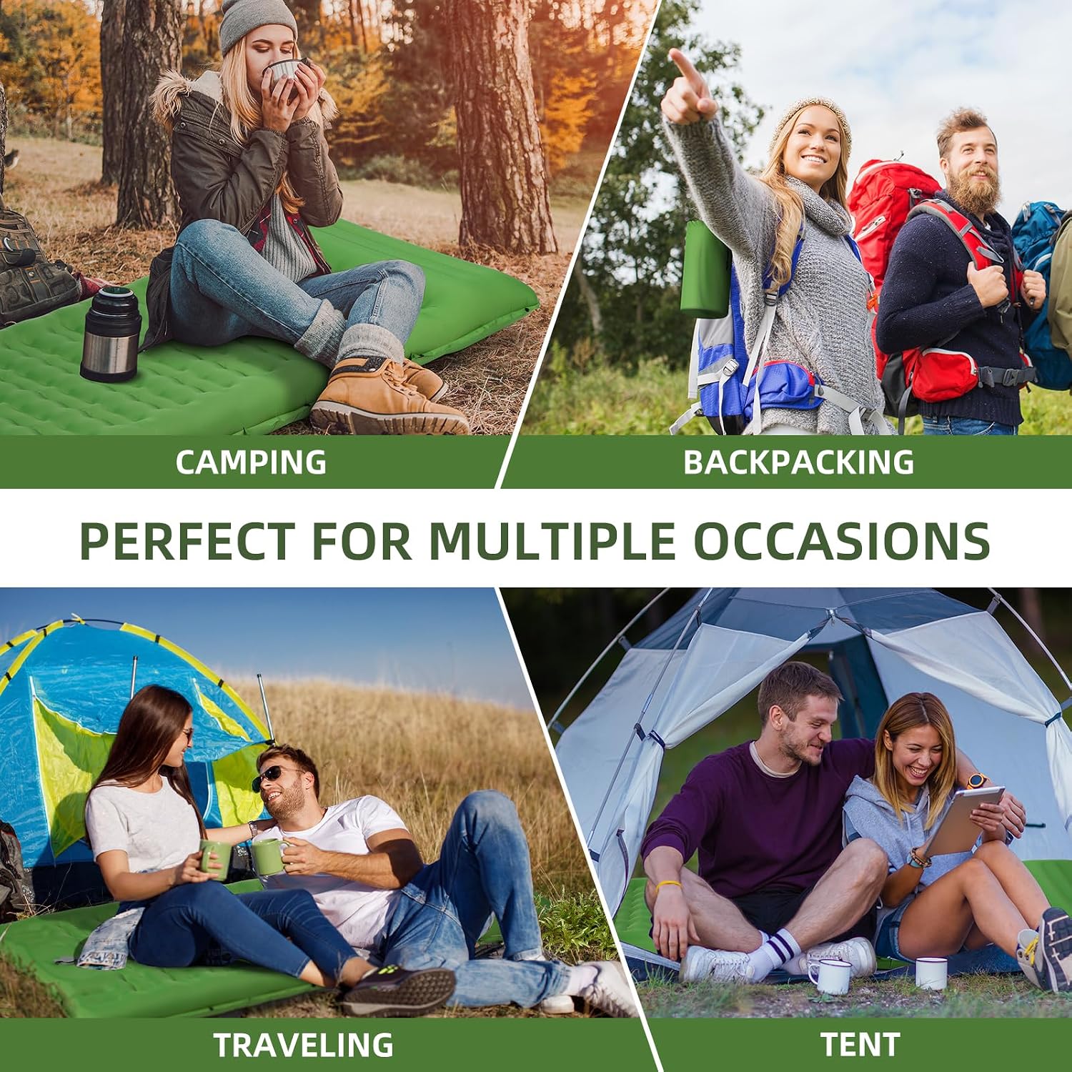 Camping Sleeping Pad, Extra Thick 5 Inch Camping Mat with Pillow Built-in Foot Pump Inflatable Sleeping Pads Compact