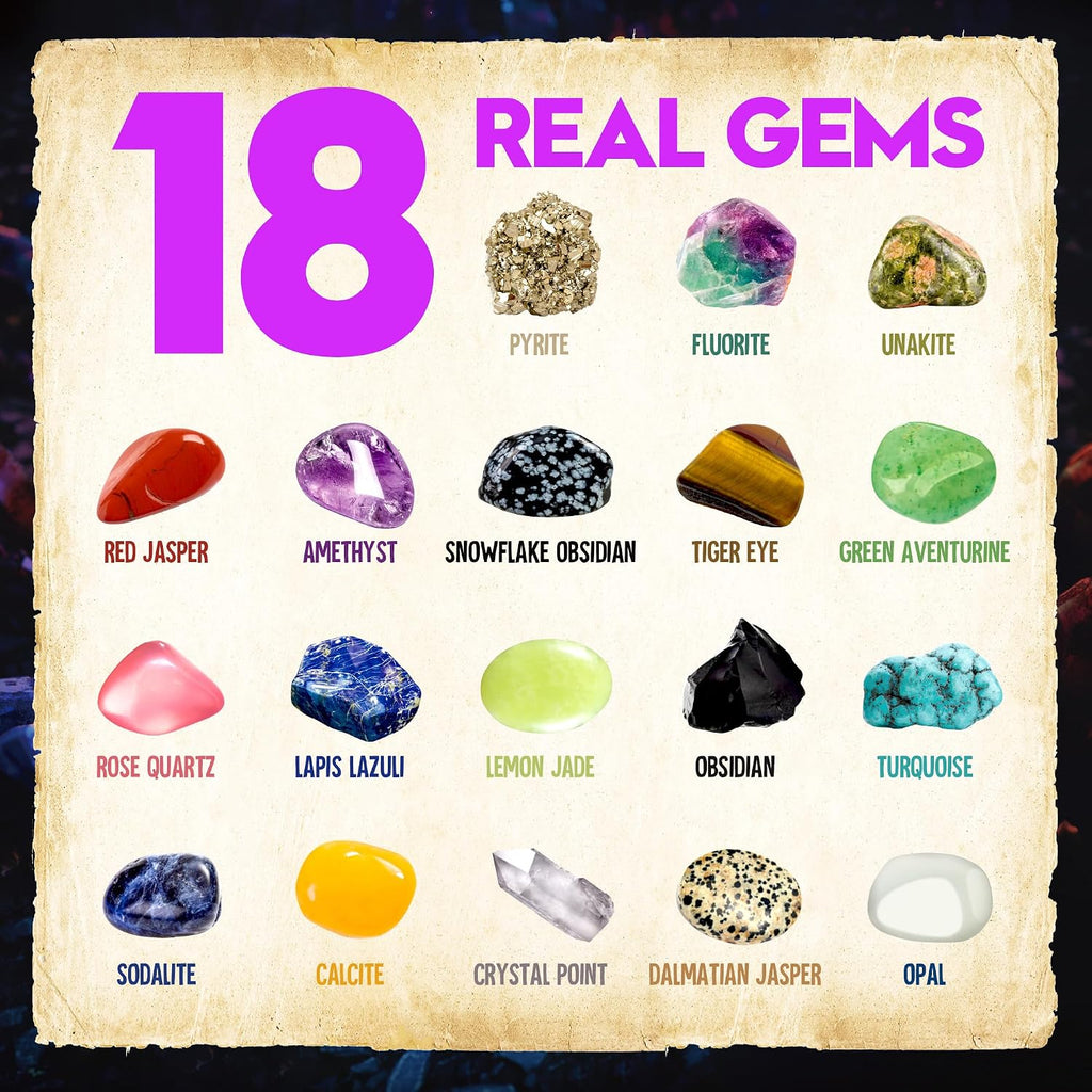 Piano Potato Jumbo Gemstone Dig Kit, 18 Real Crystals & Gems, STEM Toy 6+ | Amethyst Gem Dig Block, 5 Tools &