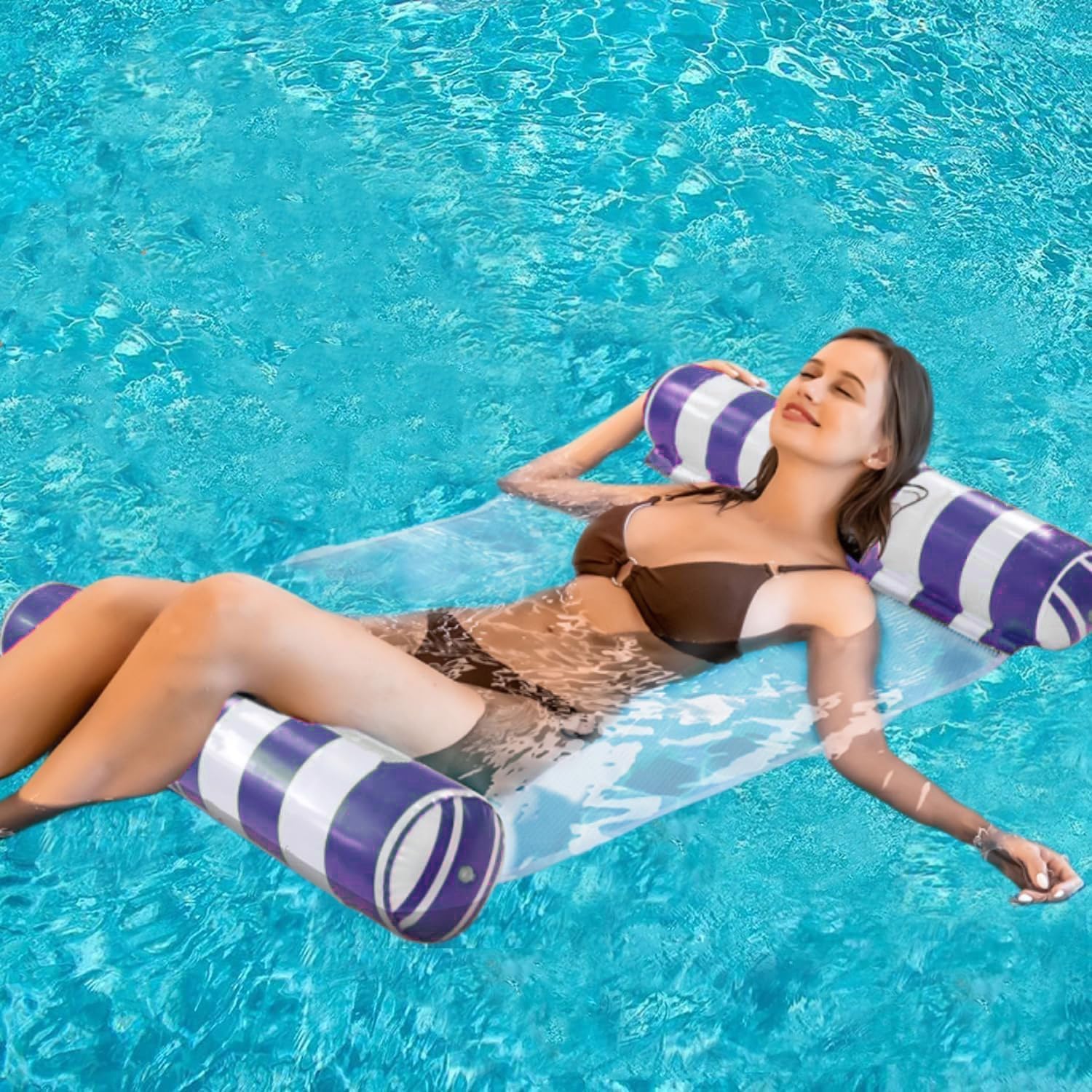 2-Pack Swimming Pool Float Hammock, Multi-Purpose Inflatable Hammock Pool Hammock (Saddle, Lounge Chair, Hammock