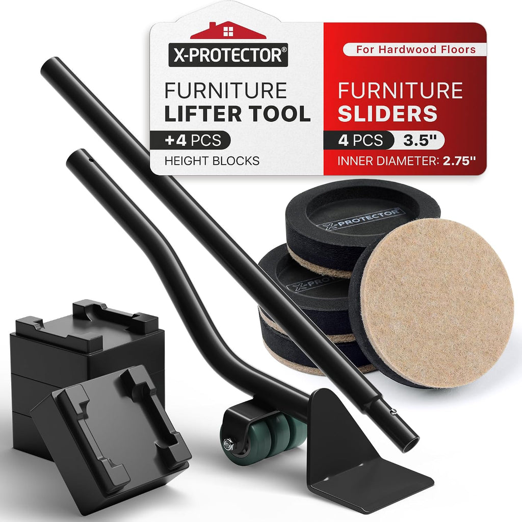 Felt Furniture Sliders for Hard Floors & Furniture Lifter Tool