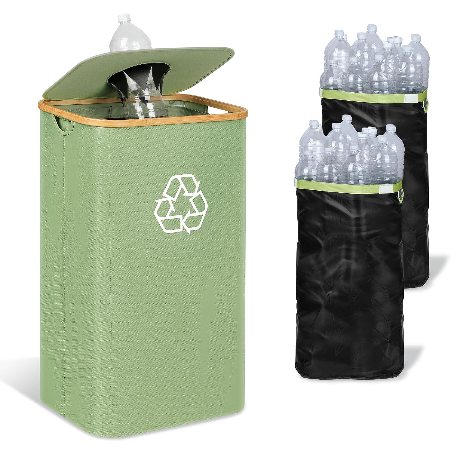 Recycling Bin for Kitchen, 29 Gallon Indoor Recycle Bin with Lid, 110L Fabric Recycling Bin with 2 Removable Reusable