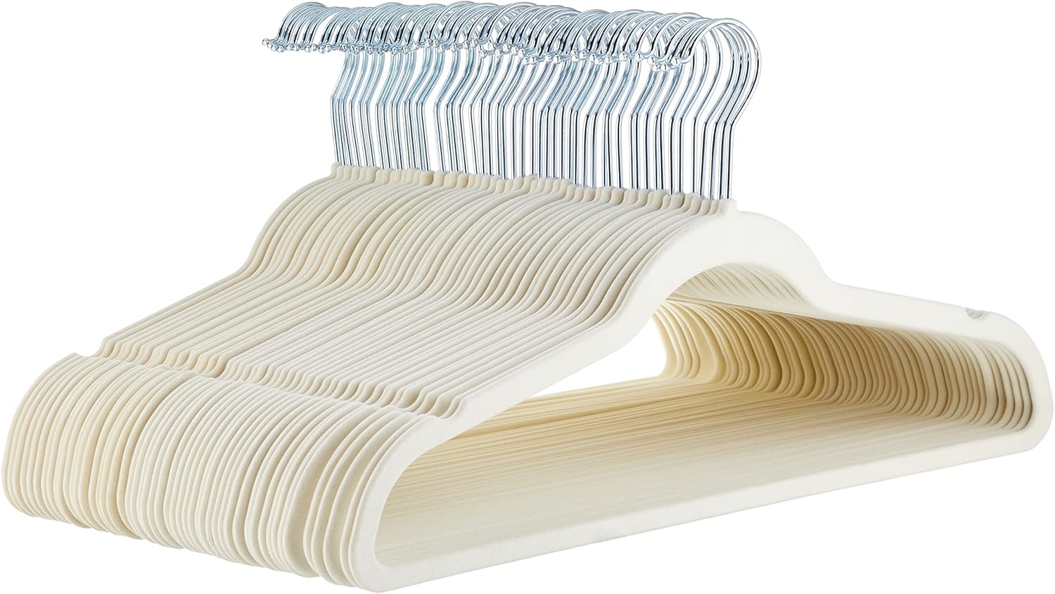 Slim Velvet Non-Slip Space Saving Suit Clothes Hangers with Shoulder Notches for Closet Organization, Ivory/Silver
