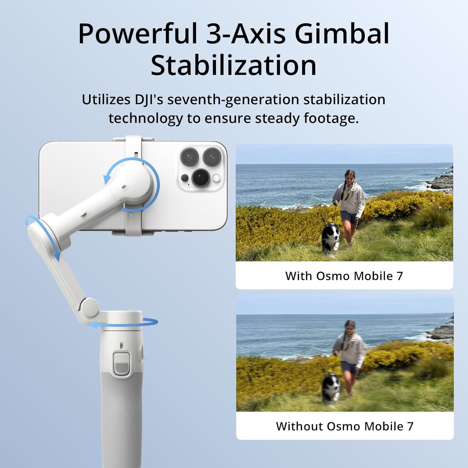 Osmo Mobile 7 Gimbal Stabilizer for iPhone & Android, 3-Axis Gimbal | Built-in Tripod, Ultra-Light, Comfortable Grip