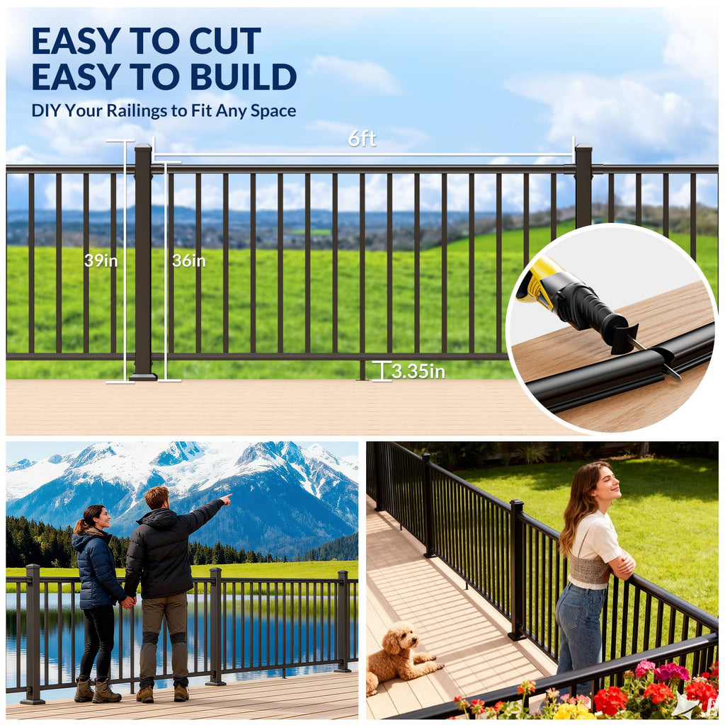 36in x 32ft Modular Aluminum Porch and Deck Railing Kit with 5 Post