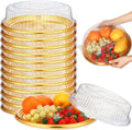 12 Pack Plastic Catering Trays with Lids, 16 Inch Round Gold