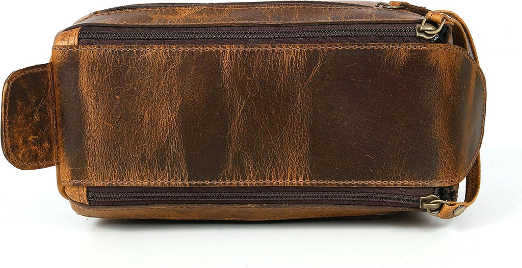 Leather Toiletry Bag for Men 9 Inch | Grooming Travel Kit | With Waterproof Lining | By Aaron Leather Goods (Raven Tan)