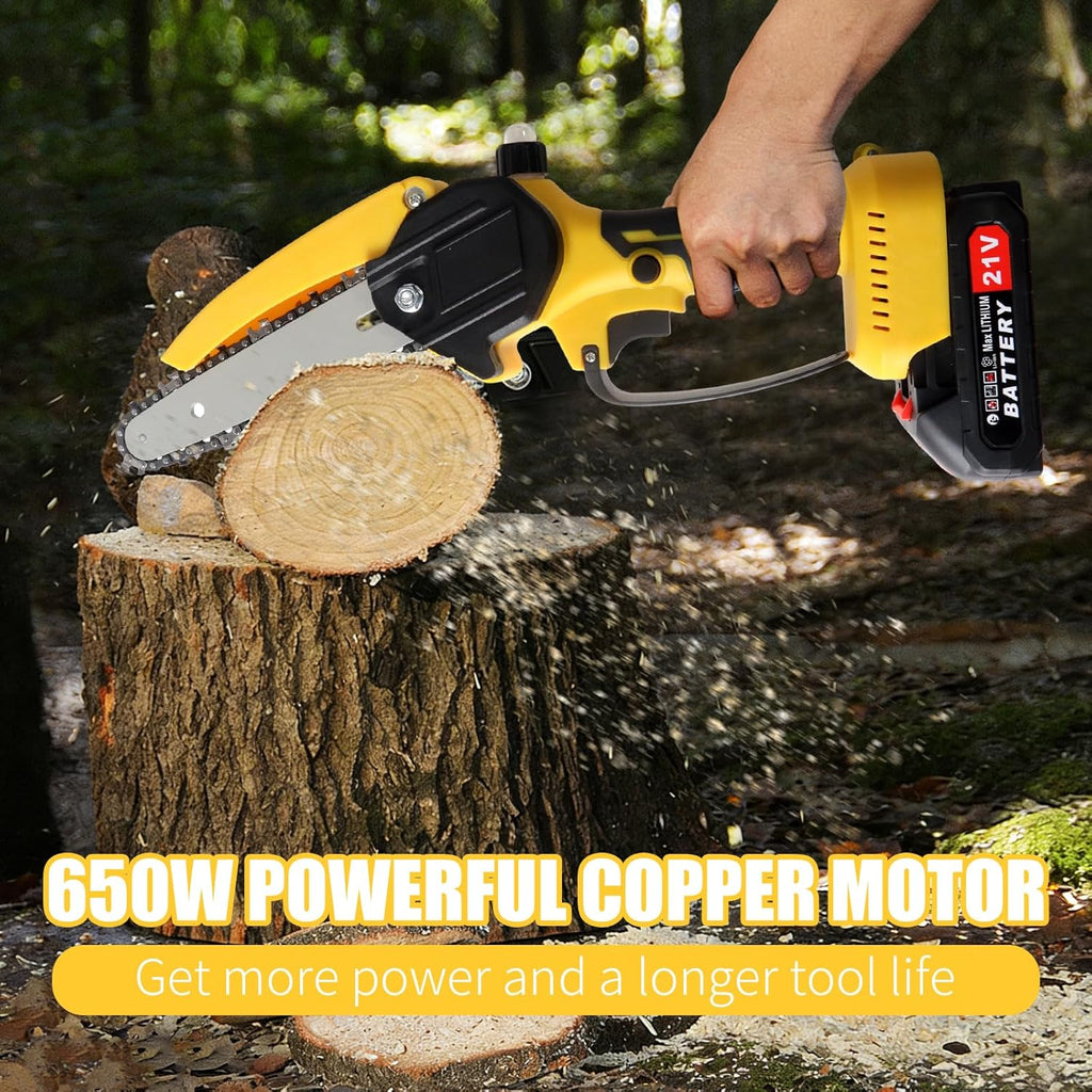 Cordless Pole Saw Electric Tree Trimmer, 2-in-1 Polesaw & Mini Chainsaw with Extension, Includes 2x21V Batteries &