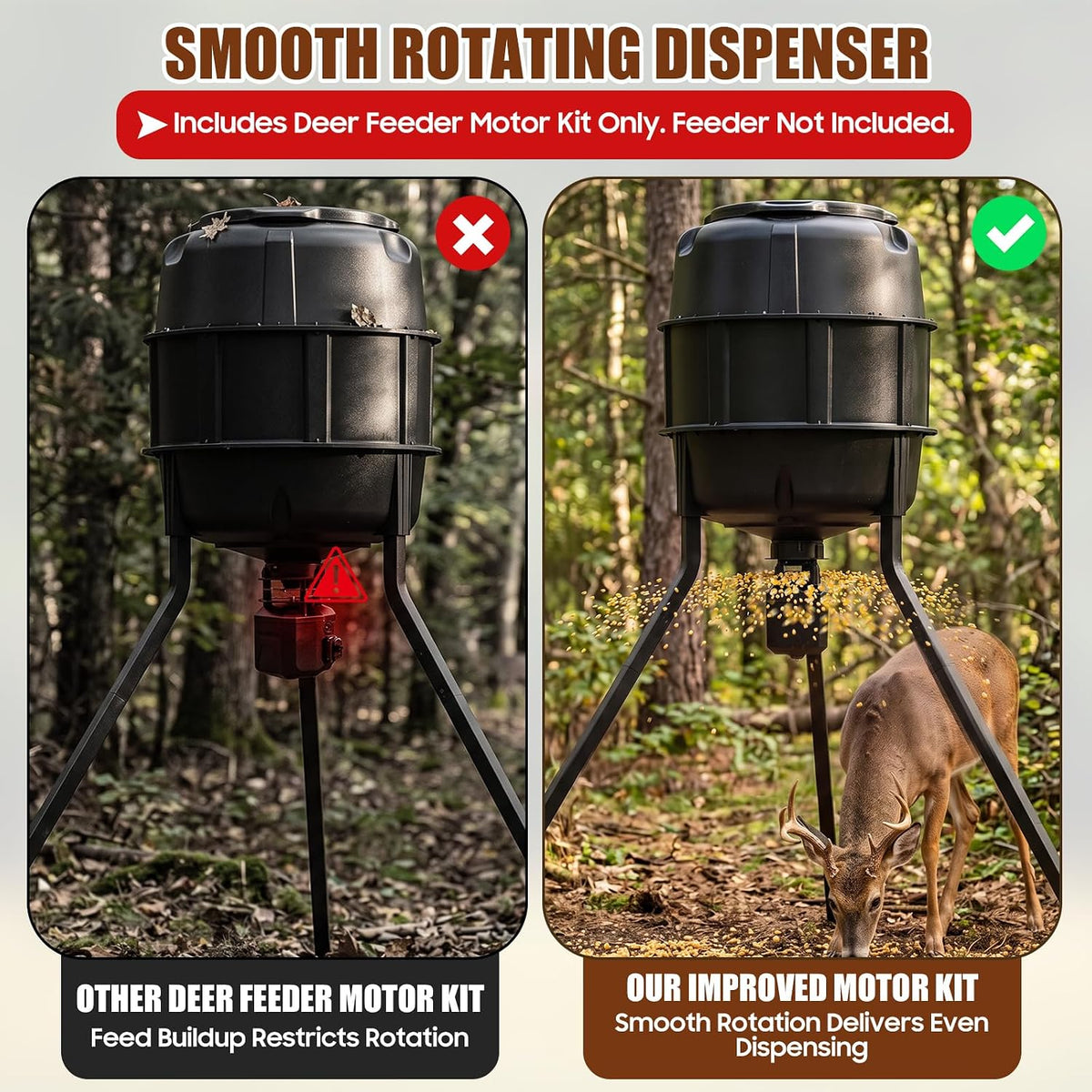 6V Deer Feeder Motor Kit with Accurate Digital Timer, Up to 10 Daily Feedings, DIY & Adapter Mounting for Drums