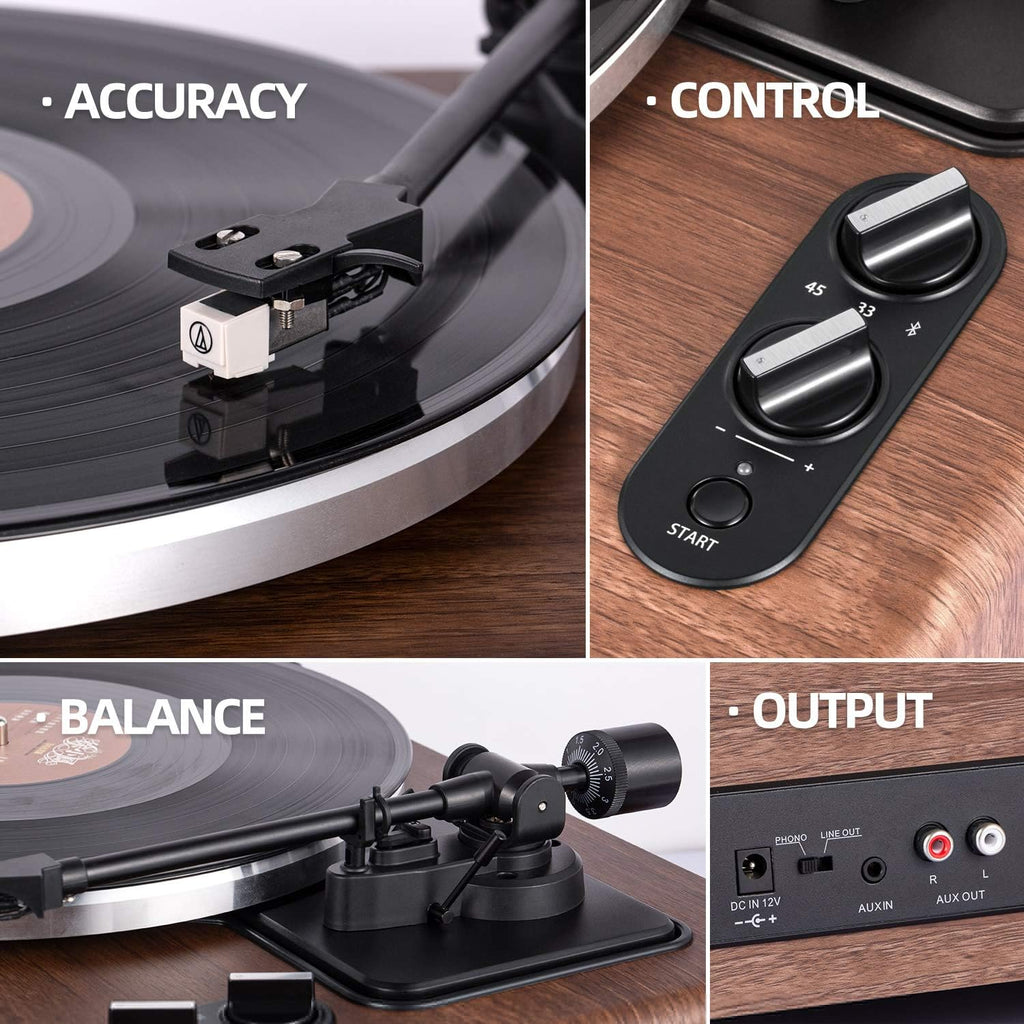 1 BY ONE High Fidelity Belt Drive Turntable with Built-in Speakers | Vinyl Record Player with Magnetic Cartridge