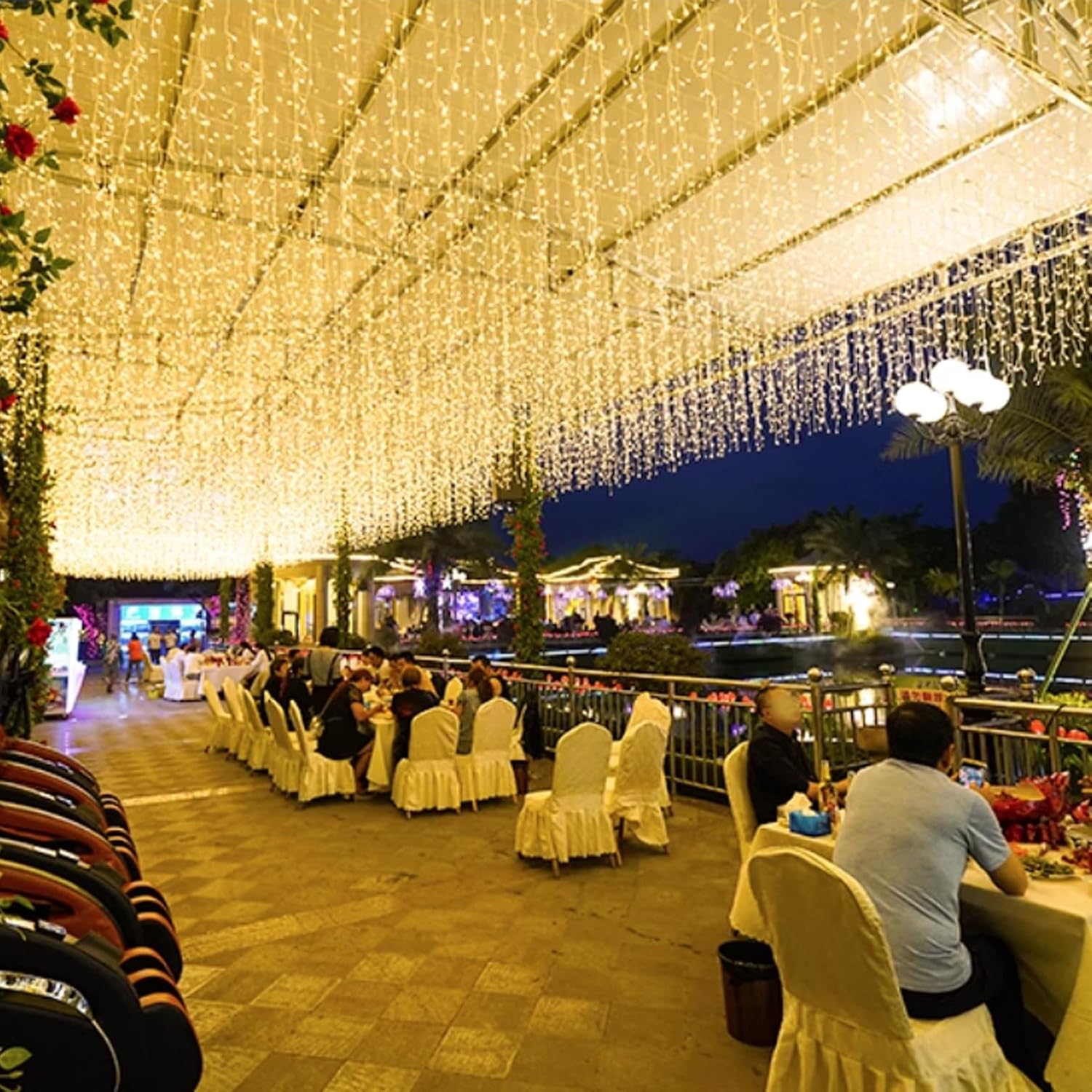 Icicle Christmas Lights, 16.4 FT 120 LEDs 8 Modes, Hanging Twinkle Connectable Memory Fairy Curtain String Lights for