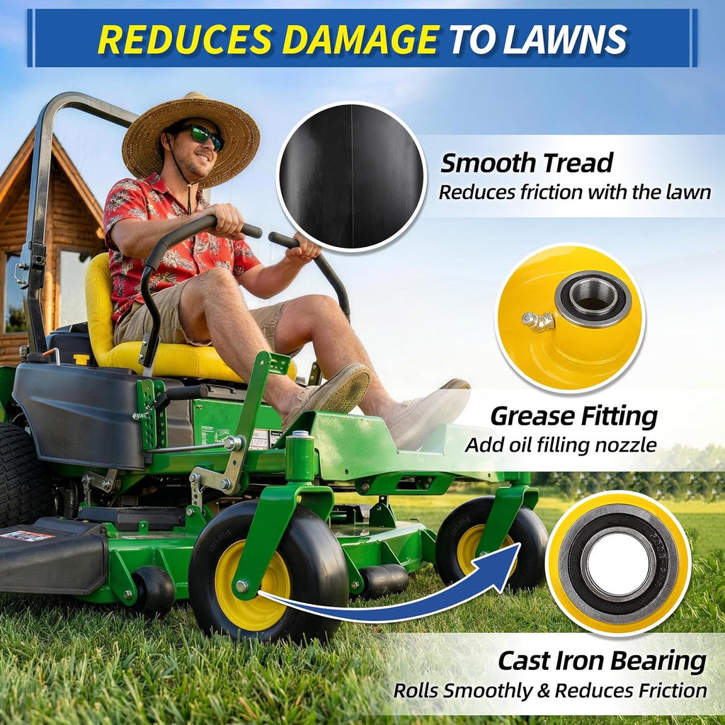 13x5.00-6 Flat Free Lawn Mower Tire and Wheel with Bearing Bore 3/4" or 5/8", 13x5-6 Smooth Tread Tire, 3.25"-5.9"