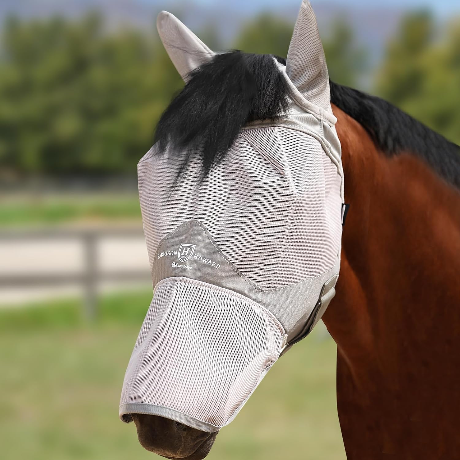 Full Face Horse Fly Mask UV Protection and Breathable for Equine Use Comfortable Grey L
