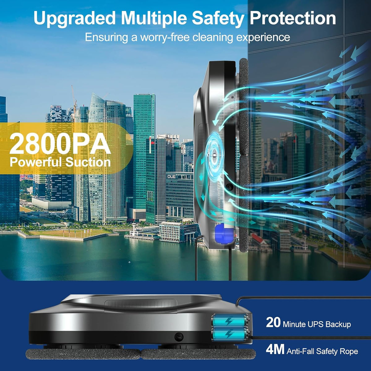 Window Cleaning Robot with Dual Water Spray, App Control, Smart Navigation