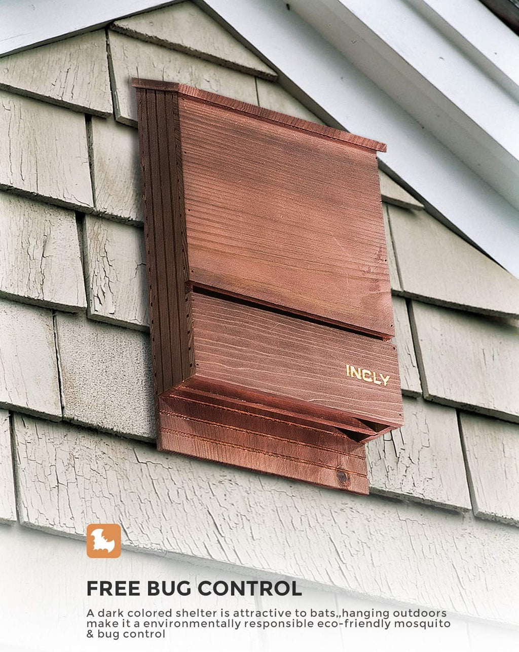 Bat House for Outdoors 15"x9.2"x3.2" Shelter Box kit Double Chamber Dark Natural Cedar Wood, Pre-Finished Easy to