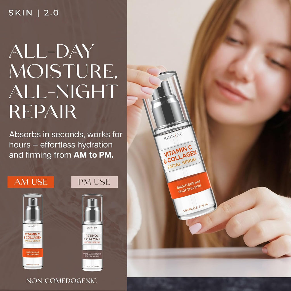 Retinol & Vitamin E + Collagen & Vitamin C Serum For Face – Dermatologist Tested, Anti Aging, Korean Skin Care –
