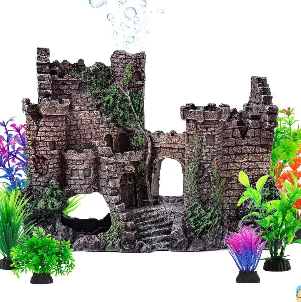 Aquarium Decor Castle Fish Tank Bubbler Set Aquarium Plants for Aquatic Pets to Breed Play and Rest Fish Decorations