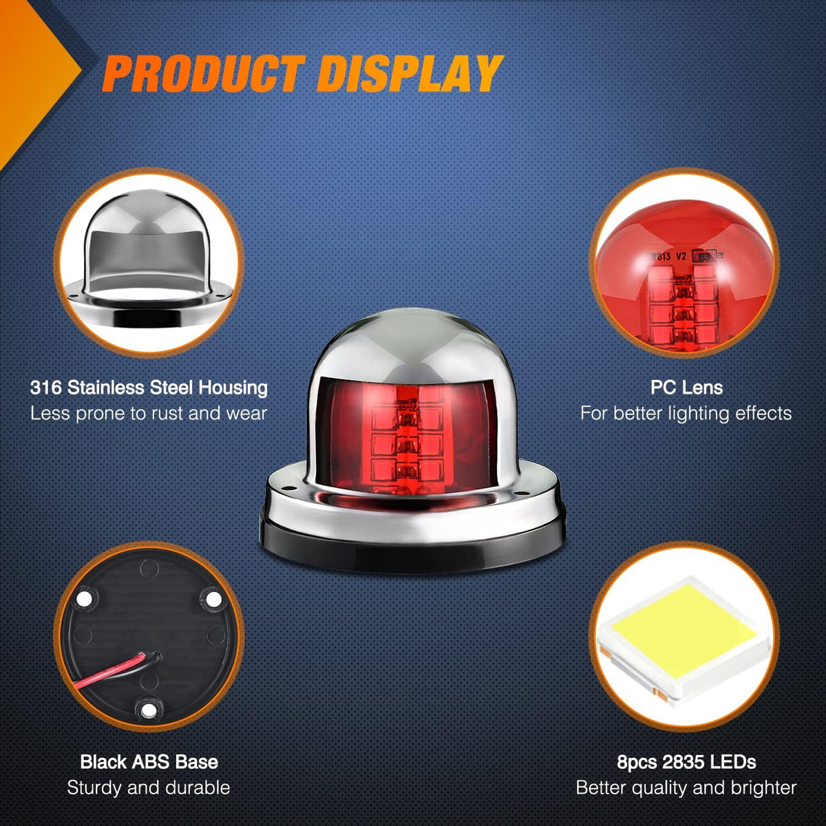 Nilight Marine Boat Navigation Light 2PCS 8LED Red Green Bow Lights
