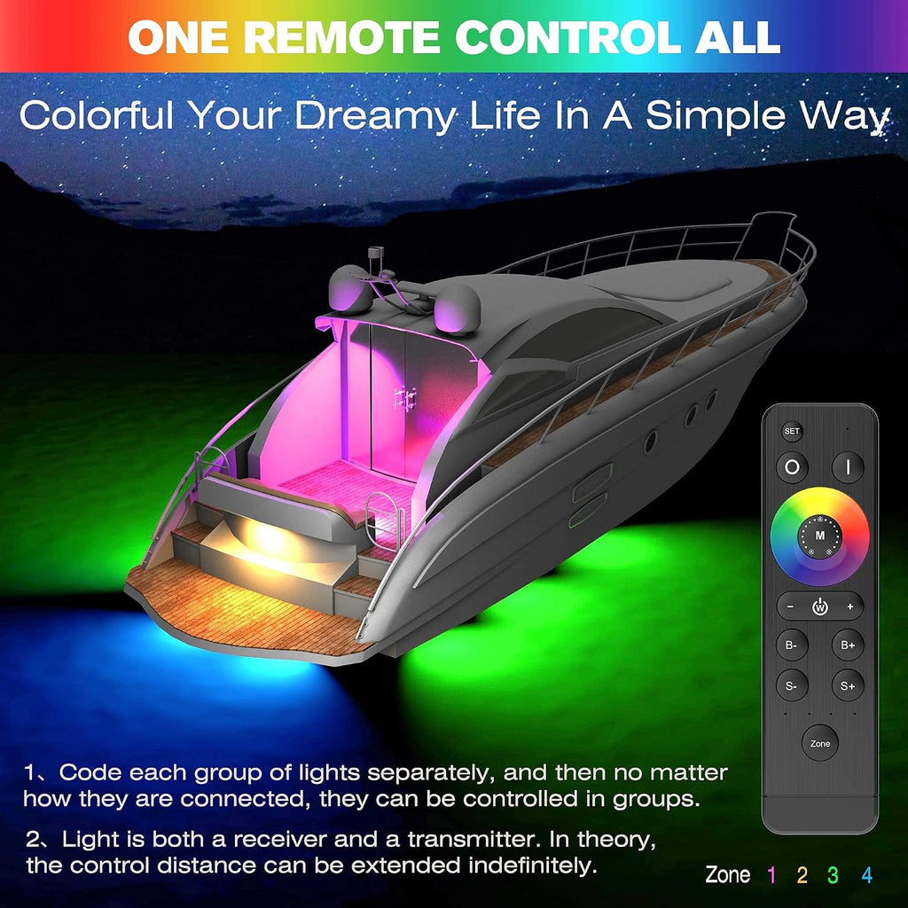 HUSUKU Underwater LED Boat Lights GT1 2000LM 36LED 6.7in RGB Surface Mount