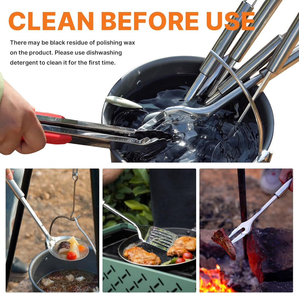 Portable Camping Cooking Utensils Set, Camp Kitchen Set with Organizer Bag, RV Essentials Outdoor Cooking Utensil Kit
