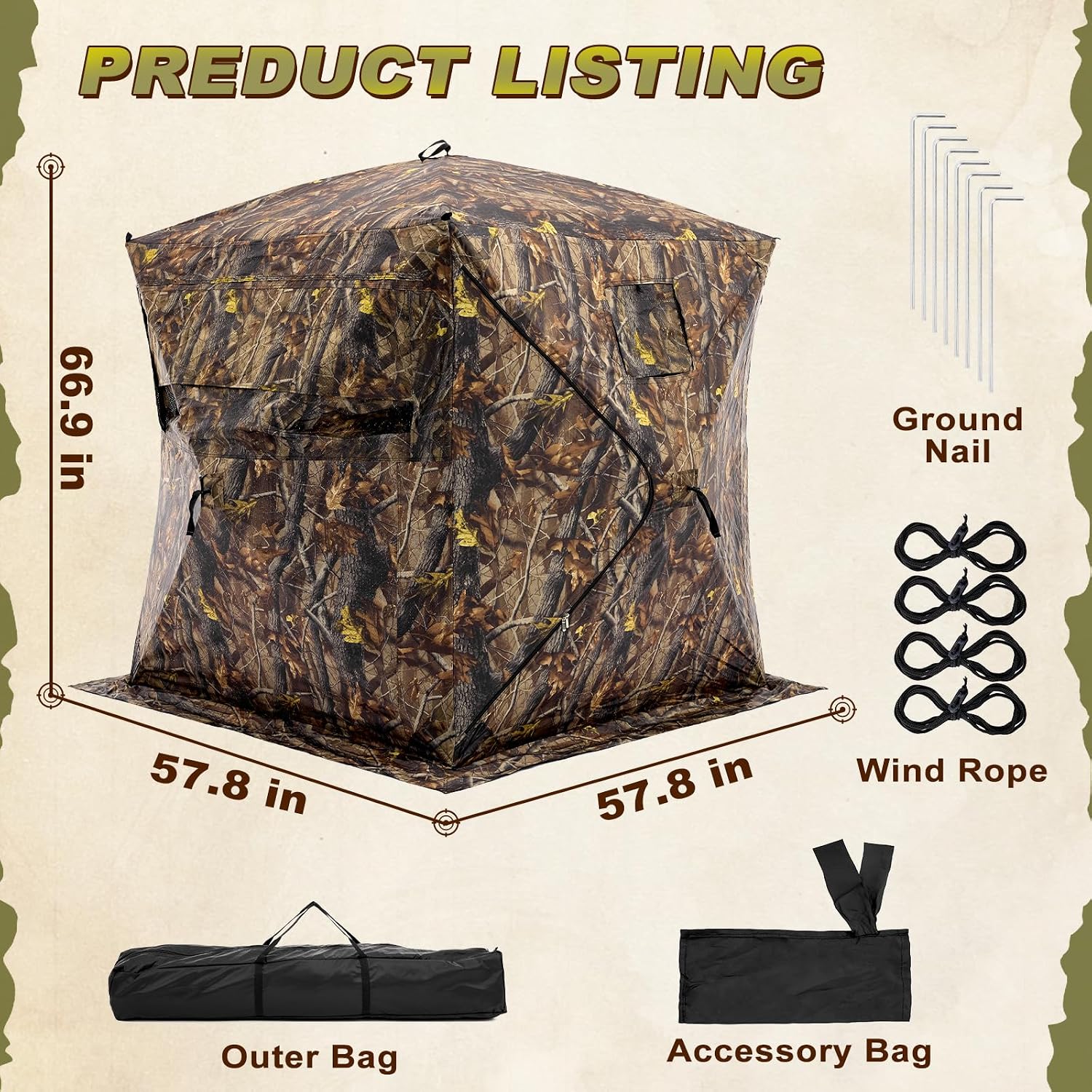 270°See Through Hunting Blind, 2-3 Person Pop Up Camouflage Tent with Carrying Bag, Portable Hunting Tent with