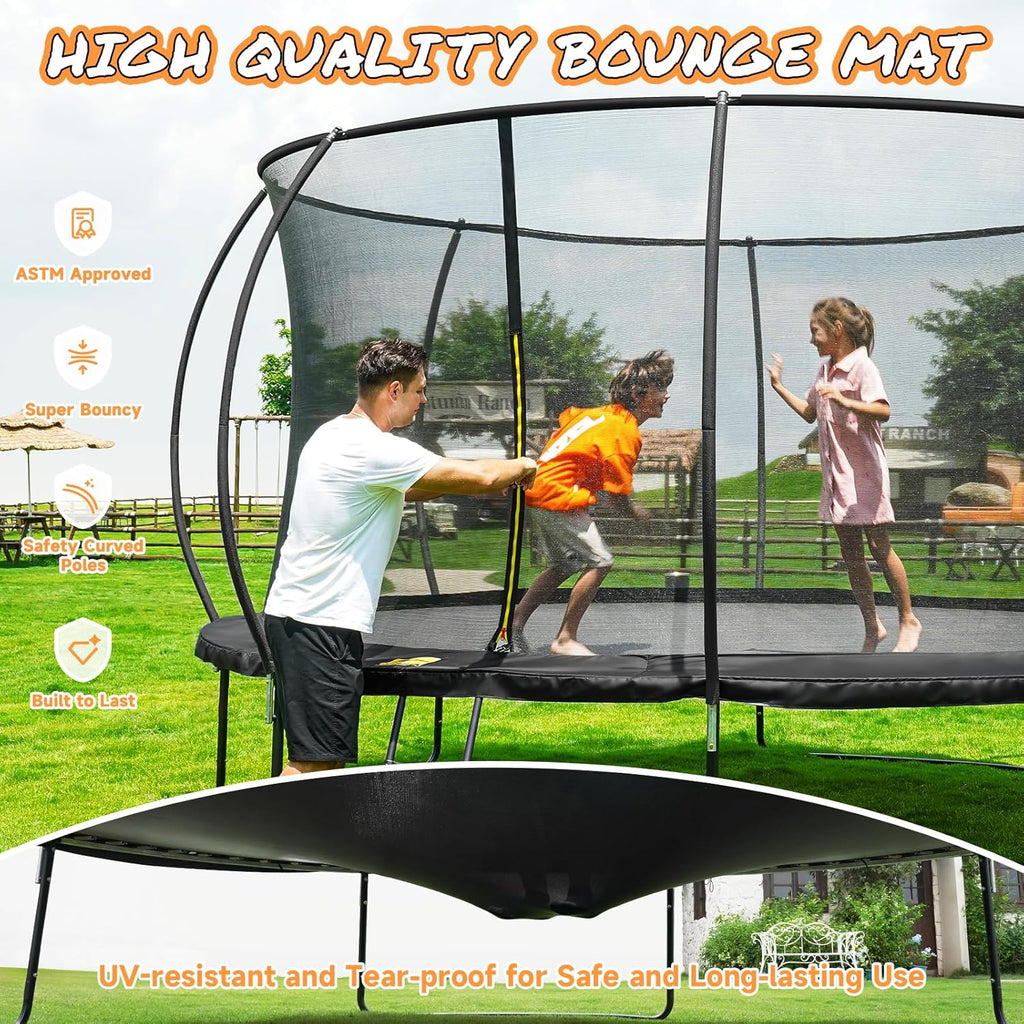 10FT 12FT 14FT 15FT 16FT Outdoor Trampoline with Enclosure Net, Heavy Duty Yard Trampolines, ASTM Approval