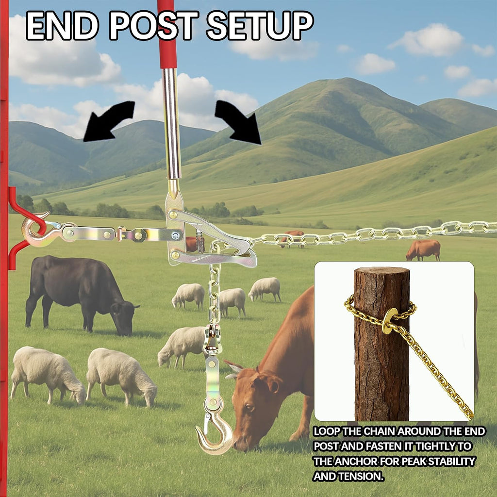 [2-Pack] Heavy Duty Fence Stretcher Tools with 20ft Chains, 2200lbs Capacity Wire Tensioners & Pullers for Ranch/Farm
