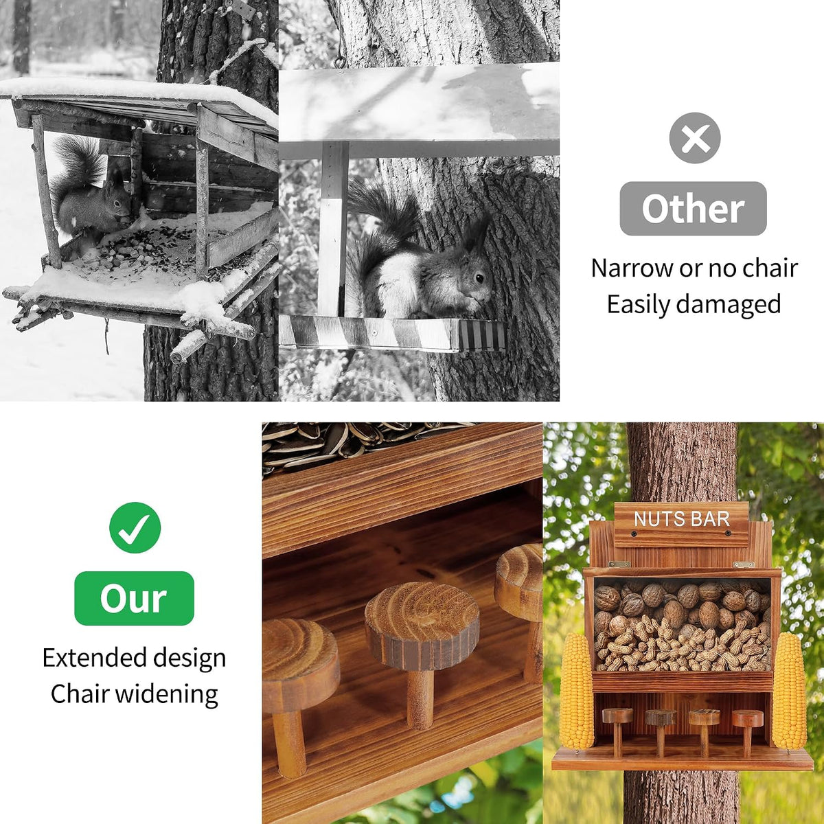 Squirrel Feeder for Outside Tree, Squirrel Picnic Table Feeder for Outdoors Corn Cob Peanut Feeder Funny Chipmunk