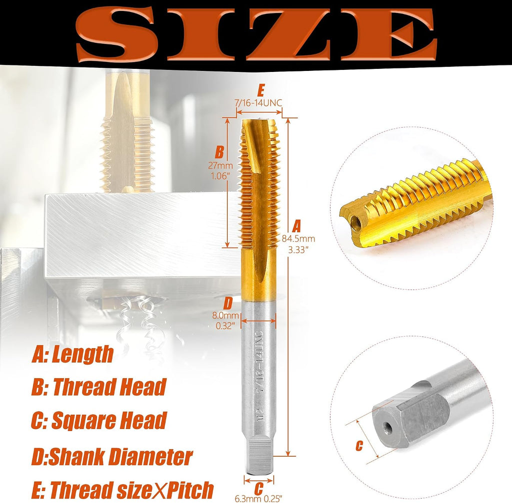 7/16"-14 UNC Spiral Point Thread Tap for Stainless Steel and Metal
