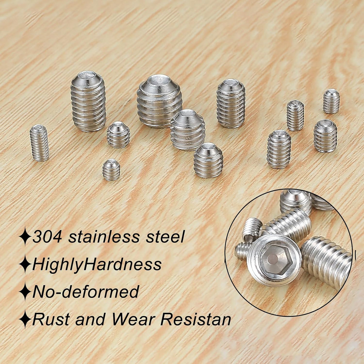 240 Pcs Set Screws Assortment Kit (M3,M4,M5,M6,M8) with Allen Keys