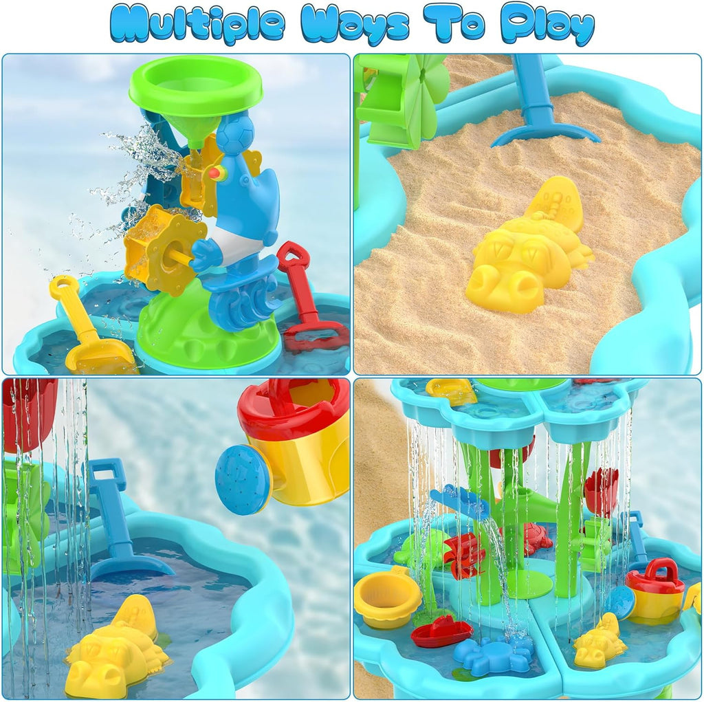 Kids Flower Water Sand Table for Toddlers - 2-Tier Outdoor Water Sand Play Table Toys for Boys Girls, Summer Splash