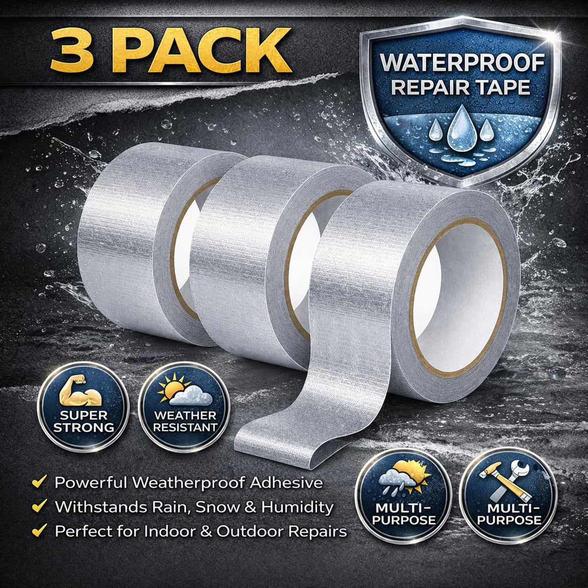 Heavy Duty Duct Tape, Silver, 3 Pack, 90 yd Total, 8.26 mil