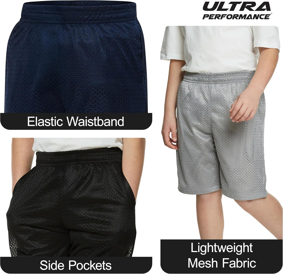 Boy's Basketball Short's 3 Pack Mesh Athletic Shorts Youth Basketball Soccer & Gym Short for Active Boys
